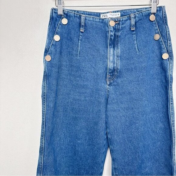 Zara Womens 8 Cropped Wide Leg Button Jeans - Picture 4 of 14